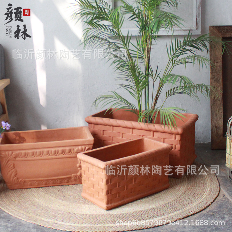 Pequeño tanque de flores maceta de flores larga maceta de caja rectangular maceta de barras maceta de flores larga maceta de maceta maceta de hierba de cerámica roja