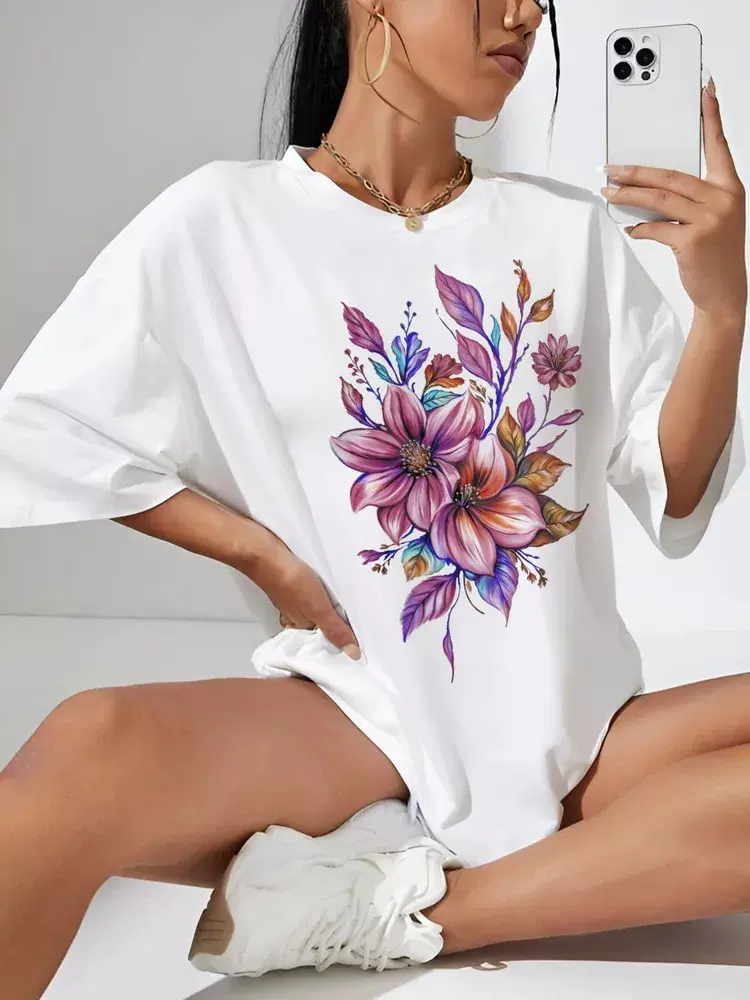 ozon外贸欧洲站夏季热卖新品花卉动物复古印花潮流设计感纯棉t恤