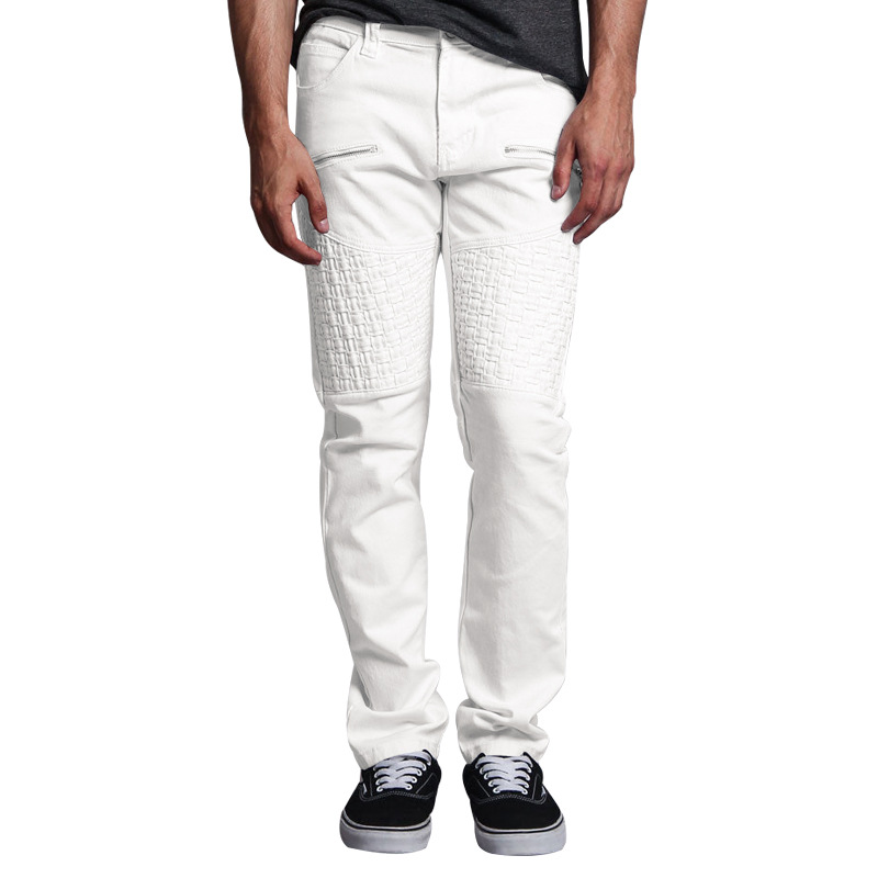 Herren Casual Hosen Arbeitskleidung Sommer Leder Gespleißt Gerade Einfarbig_voghion.com