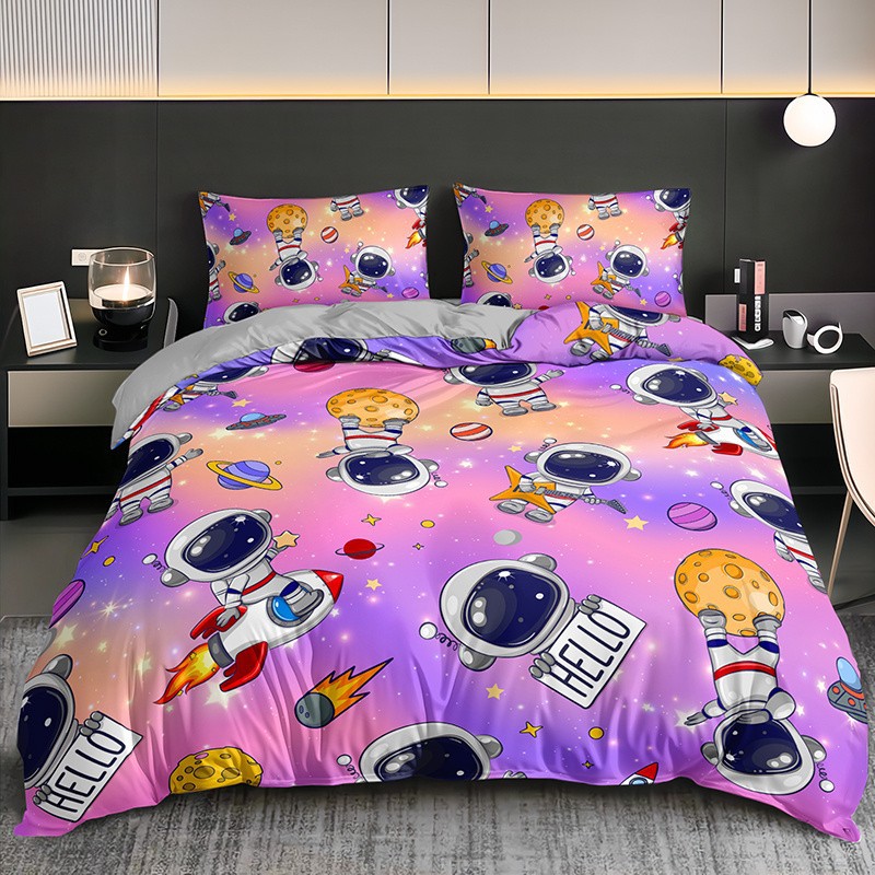 Cartoon Astronaut Digital Printed Edredon Kit Textile Transpirable Transfronterizo Fuente TEMU / JIT