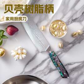 现货批发大马士革钢小菜刀家用小菜切贝壳树脂柄锋利切肉切菜免磨