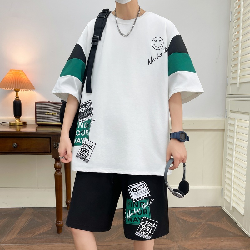 2025 juveniles de verano juego deportivo casual hombre versión suelta de moda de color de manga corta camiseta de cinco pantalones cortos