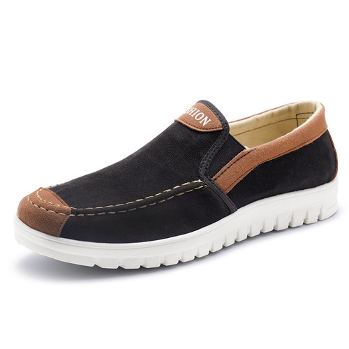 Old Beijing Fabric Shoes, Men's Canvas Fleece Slip-On Shoes, Lightweight Flat Heel Casual Soft Sole Shoes, Drop Ship One Pair