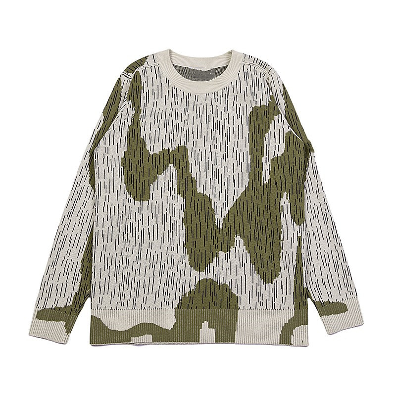 Autumn and Winter New Camouflage Print Men's and Women's Round Neck Knitted Pullover Loose Sweater