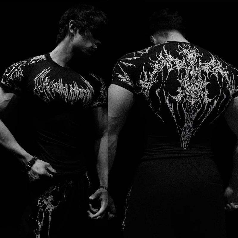 Breivinity American Trendy Brand Dark Style Sports Fitness Men's T-Shirt Quick-Drying Elastic Tights