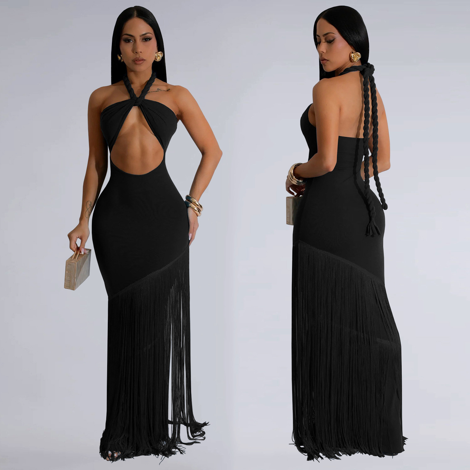 C7453 Cross-border AliExpress Amazon Vestido de verano para mujer de moda europea y americana Vestido superior de tubo con costuras con flecos image 4