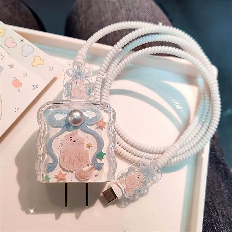 Волнистая милая мультяшная звезда кот подходит для Apple 16 зарядная головка 20 Вт защитный чехол для зарядки