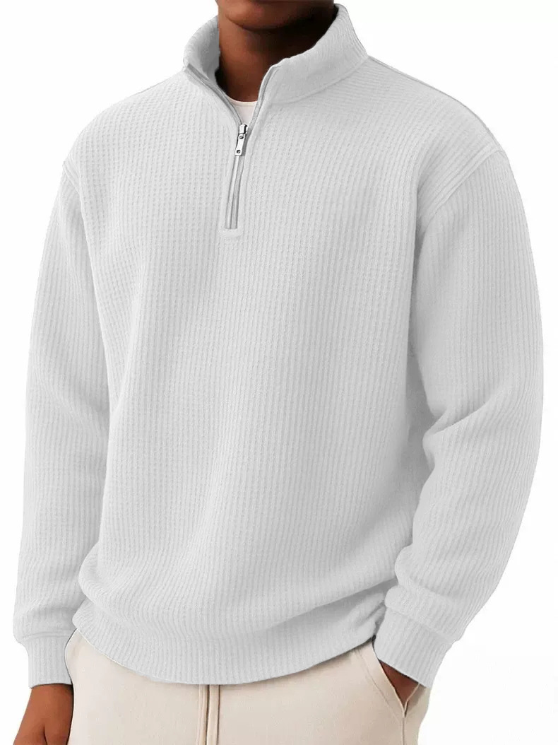 Herren Polo Pullover Mit Reißverschluss Herbst Winter Einfarbig_voghion.com