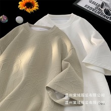 夏季潮胖子短袖T恤男大码加肥加大宽松提花重磅痞帅半袖体恤批发