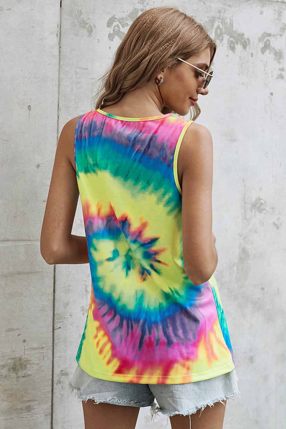 tie-dye summer new printed round neck sleeveless top  NSSI33872