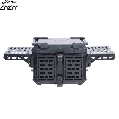 45L Aluminum Alloy Mecha-Style Motorcycle Tail Box, Multifunctional Foldable Trunk (Motorcycle trunk) - black