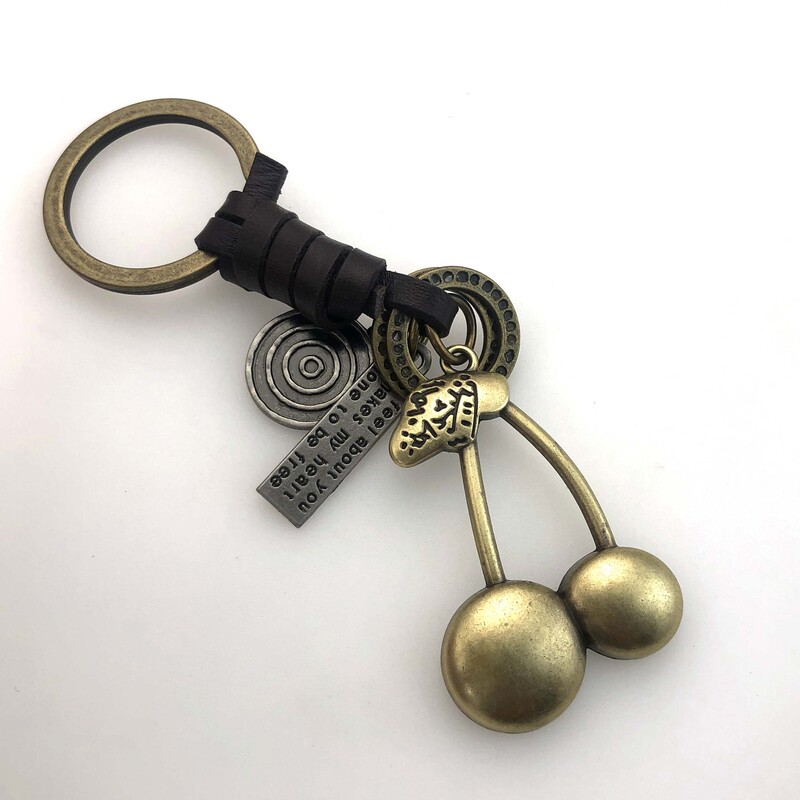 クロスボーダー手織りレトロ多用途牛革キーホルダーメタルチェリー DIY チャームジュエリーアクセサリーキーリング|undefined