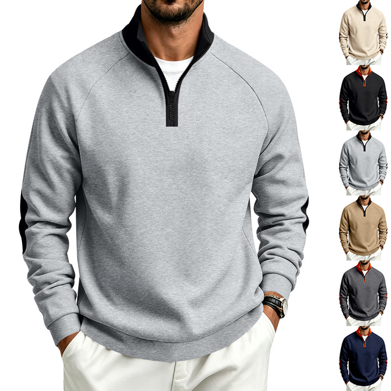Kişi üçün qalın fleece sviter, yaxalı və fermuarlı
