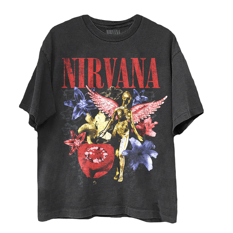 Nirvana banda de rock Nirvana Cobain cocoburn apenado lavado vintage batik camiseta suelta
