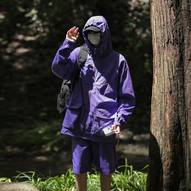 Mountain Style Hooded Jacket Men's Summer New Trendy Brand Outdoor Mountaineering Casual Shorts Waterproof Sun Protection Clothing Suit