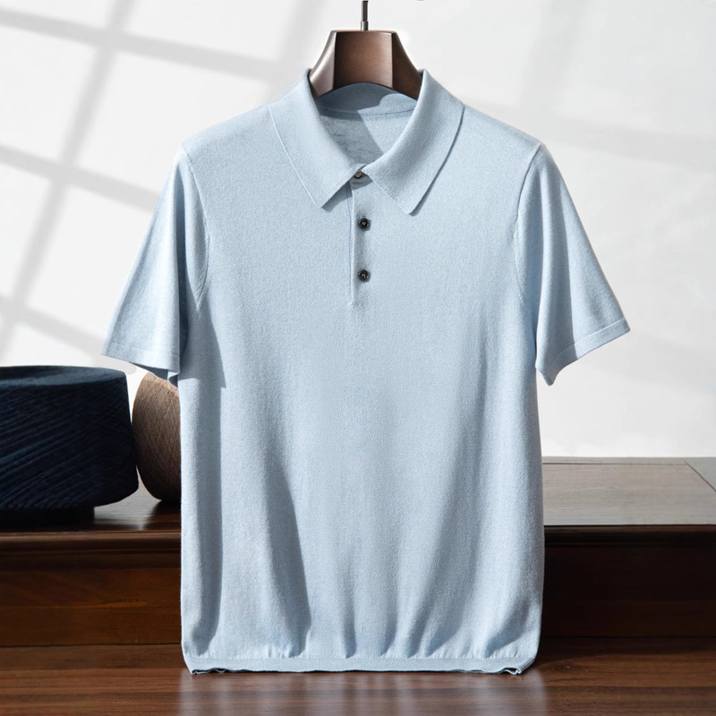 Summer Men's Mulberry Silk Cashmere Lel Polo Shirt T-shirt Loose plus size Business Casual Knitted T-shirt Short Sleeve Summer Men's Mulberry Silk Cashmere Lel Polo Shirt T-shirt Loose plus size Business Casual Knitted T-shirt Short Sleeve