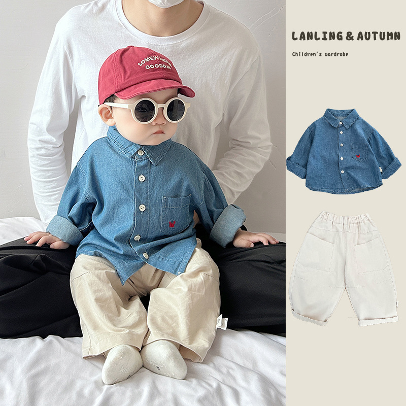 Boys' Korean-Style Spring and Autumn Outfit Baby Long-Sleeve Top Shirt Versatile Casual Pants Kindergarten Stylish Two-Piece Set