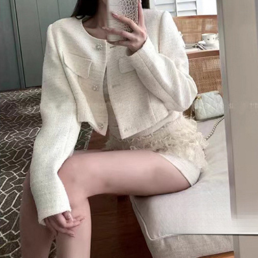 Korean Women's High-Quality Elegant Thick Floral Single-Breasted Short Straight-Leg Chanel-Style Socialite Jacket