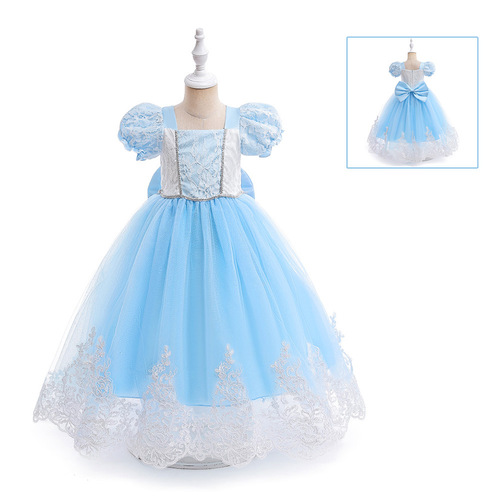 Girls' Dress Skirt Cinderella Puffy Princess Ruffle Lace Applique Tulle Children's Dress Amazon Performance Costume 