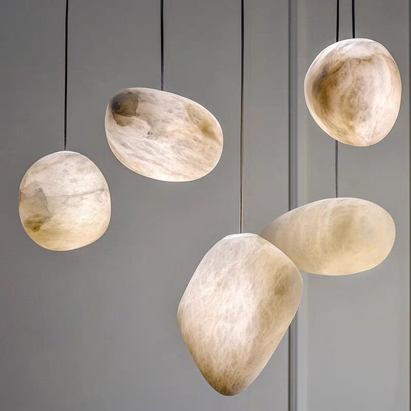 Minimalist Art Designer Natural Marble Pendant Light Hotel Homestay Living Room Staircase Pebble Engineering Lighting Light Luxury