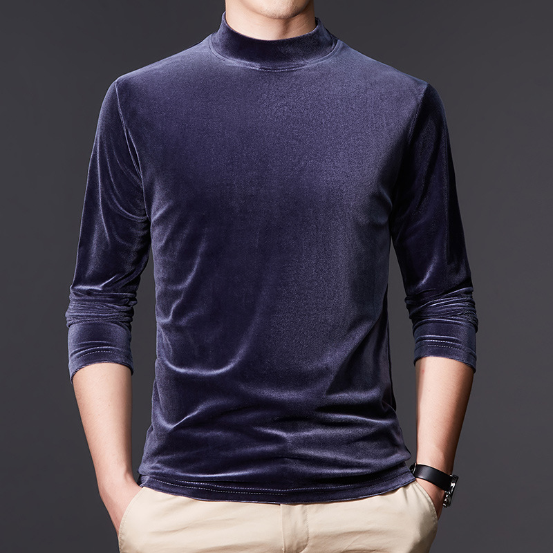 Men's 2026 Autumn and Winter New Long-Sleeve T-Shirt, Men's Velvet Clothing, Men's Base Layer Shirt, Half-Turtleneck Pullover T-Shirt, Wholesale
