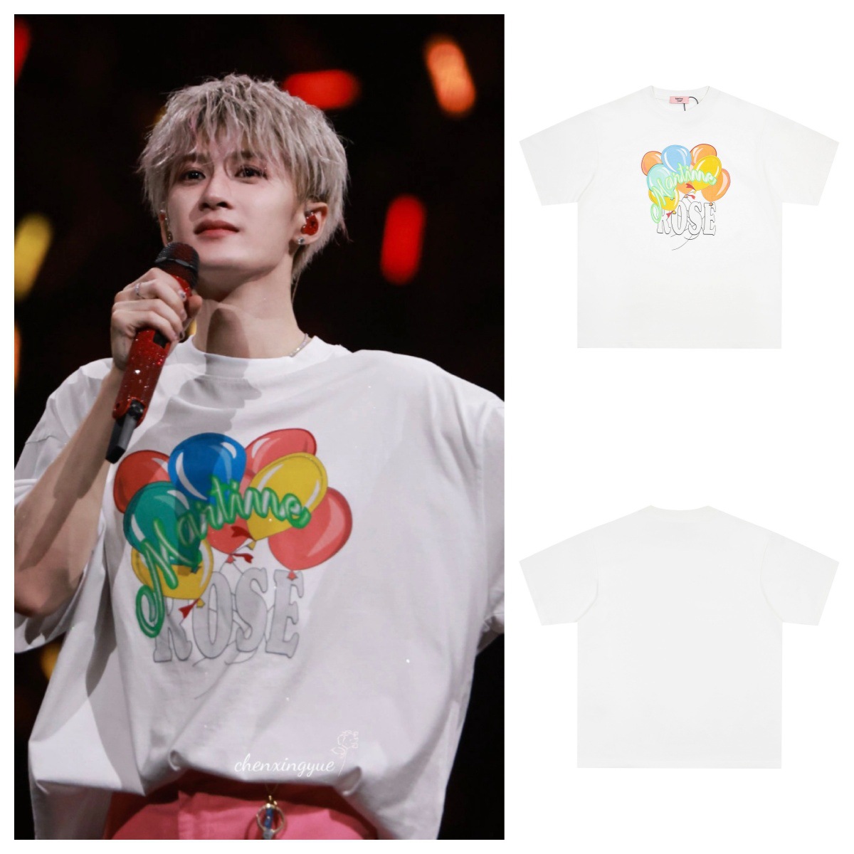Summer New In-Stock M@Rtine Rose Simple Letter Balloon Print Heavyweight Loose Unisex T-Shirt Short Sleeve