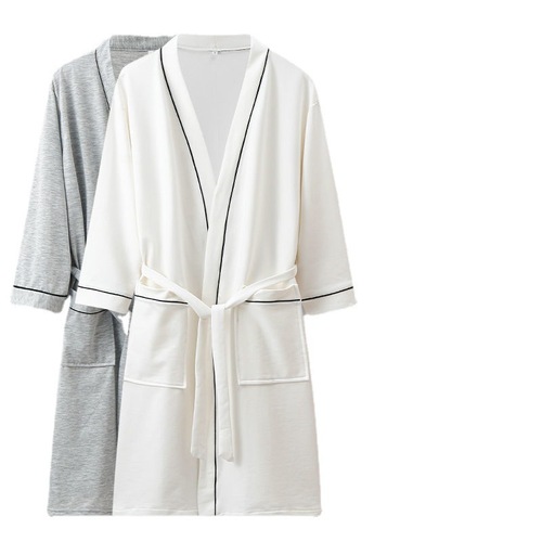 Ladies' Mid-length Sleeveless Thin Solid Color Pure Cotton Absorbent Bath Robe for Spring and Summer Couples - Hotel Style Sleep Robe