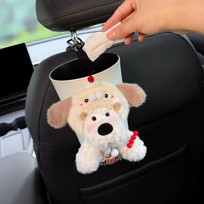 2026 New West Highland Car Trash Bin and Tissue Box 2-in-1 Hanging Car Storage Tissue Bag Cute for Women