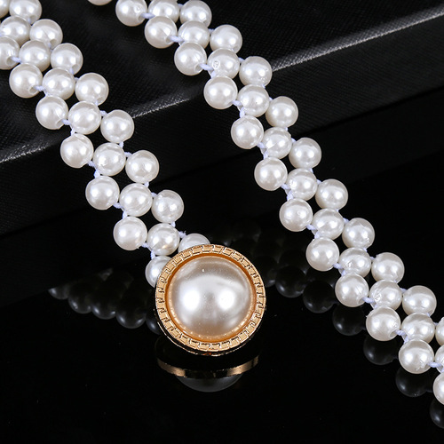 Ladies Pearl Waist Chain Korean Style Water Drill Pearl Decorated Belt Fashion Sweet Dress Elastic Belt for Women Wholesale