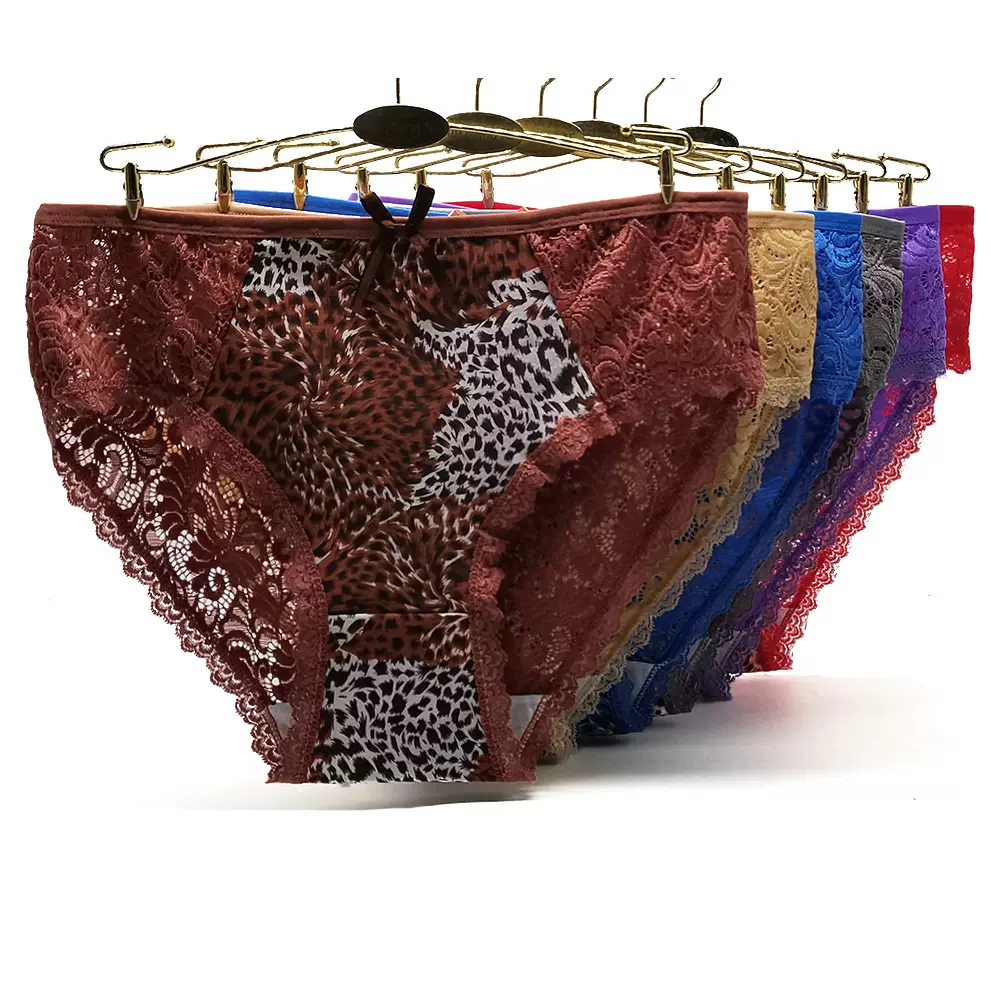 外贸跨境temu大码妈咪裤  性感豹纹印花轻薄蕾丝舒适透气女士内裤