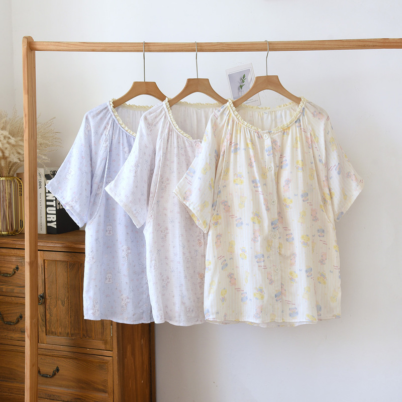 Spring and Summer Maternity Nursing Short-Sleeved Top with Breast Pads, Thin Bamboo Fiber Single-Piece Short-Sleeved Cardigan Spring and Summer Maternity Nursing Short-Sleeved Top with Breast Pads, Thin Bamboo Fiber Single-Piece Short-Sleeved Cardigan