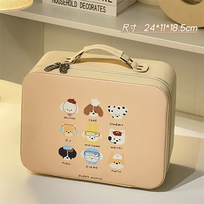 Bolsa de cosméticos con espejo, caja de cosméticos portátil de gran capacidad para mujer, maleta, bolsa de almacenamiento de cosméticos lindo de viaje impermeable