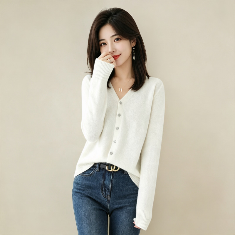 2026 가을 여성 브이넥 니트 가디건 긴팔 단색 오피스룩 데일리 카디건