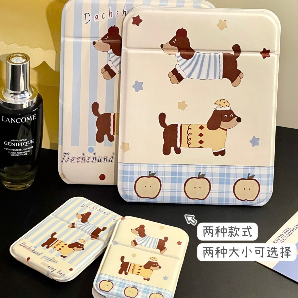 Lindo espejo de maquillaje de perro de salchicha espejo de tocador plegable espejo de maquillaje de dormitorio de estudiantes de escritorio portátil espejo de viaje