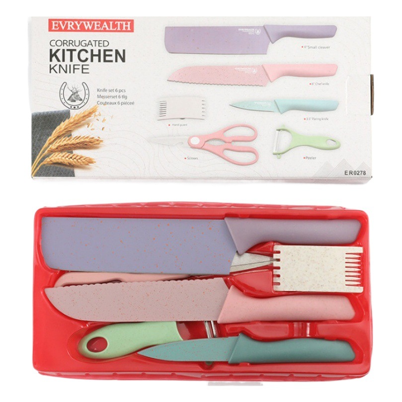 Comercio exterior en stock paja de trigo conjunto de seis piezas conjunto de cuchillos regalo de color hogar cuchillo de cocina Internet traje de cuchillo de la celebridad