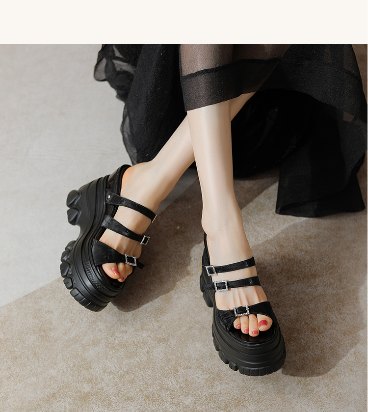Sandal cao gót nữ đế xuồng 12cm da bò nguyên chất quai ngang — Màu đen, Màu trắng be, Màu hạnh nhân đậm chi tiết 21