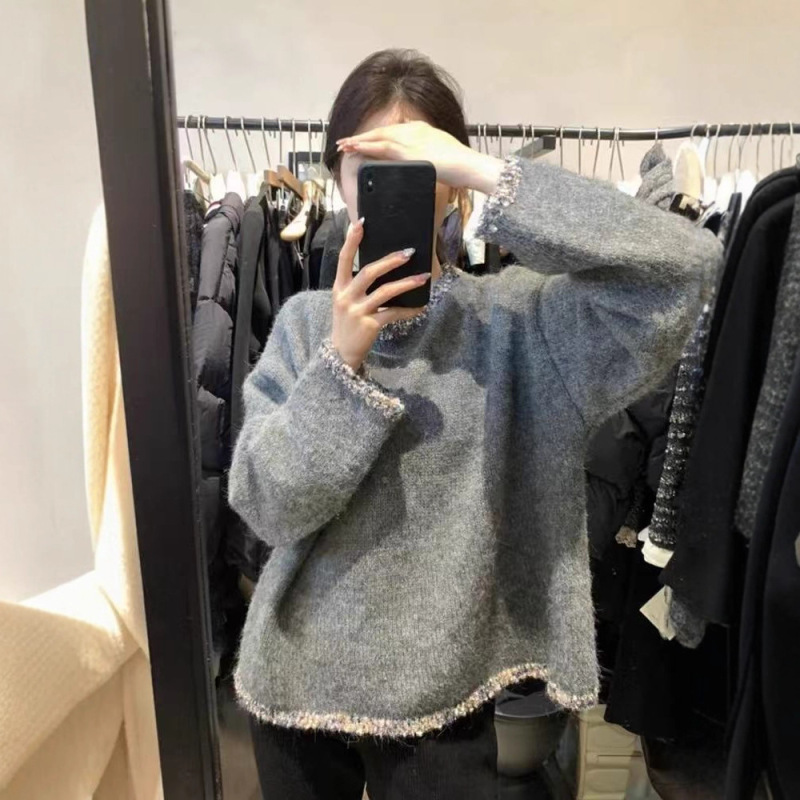 2025年法式复古重工钉珠毛衣女秋冬外穿宽松慵懒风超好看长袖针织|undefined
