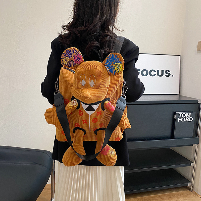 Fashion brand Mickey backpack female 2024 New cute Mickey Mouse doll backpack ugly cute strange schoolbag