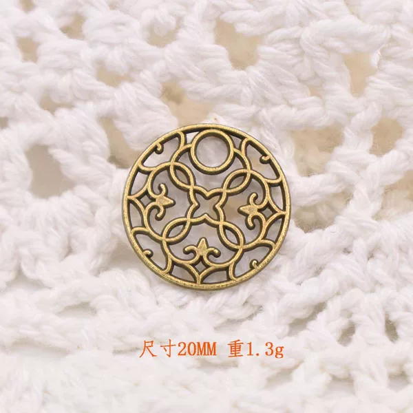 in stock wholesale 20MM bronze hollow round flower pendant zinc alloy jewelry accessories DIY handmade