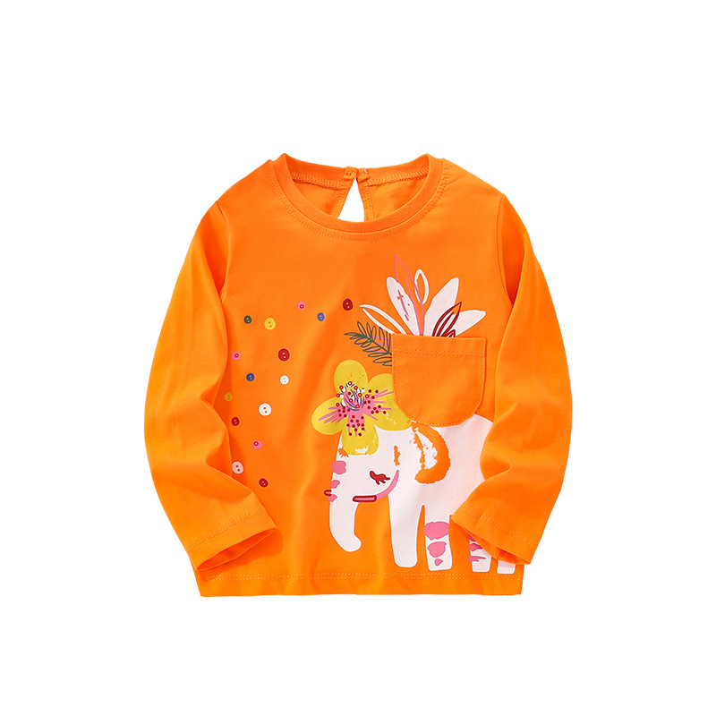 Camiseta para niños de manga larga para niñas de bebé top para niñas 2023 nuevo otoño de moda de dibujos animados de cuello redondo camisa de fondo de algodón puro