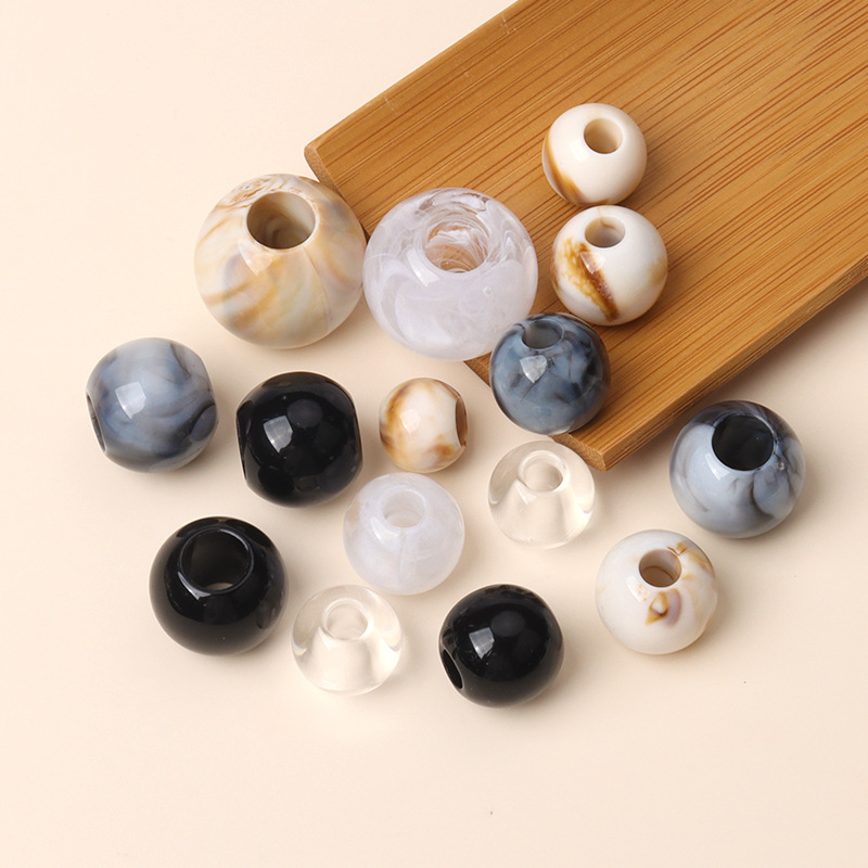 Acrylic large hole beads imitation shell color round beads wholesale DIY hand woven bag auto accessories headdress beaded