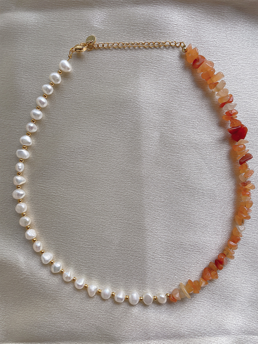 Fashion Irregular natural stone Pearl Titanium Steel Beaded Necklace 1 Piece