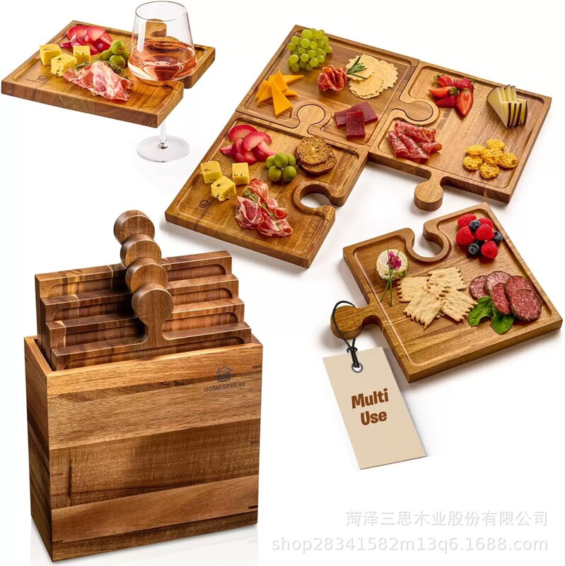 New Wooden Tray Portable Snack Bread Tray Fruit Steak Pizza Plate Cross-Border Four-Piece Tray Set New Wooden Tray Portable Snack Bread Tray Fruit Steak Pizza Plate Cross-Border Four-Piece Tray Set