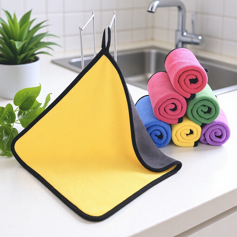 Coral Velvet Small Cleaning Cloth, Small Square Towel with Double-Layered Edges, Durable for Household Cleaning, Kitchen Cleaning Cloth, Odor-Free for Home Use