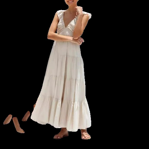 2024 весенне-летнее Европейское и американское трансграничное сексуальное хлопковое льняное однотонное платье без рукавов с V-образным вырезом и кружевным ремешком, праздничное пляжное платье без рукавов