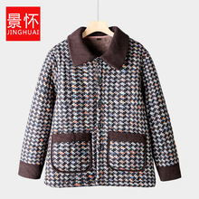 妈妈装秋冬加绒加厚千鸟格棉衣外套中年女保暖棉服时尚棉袄女上衣