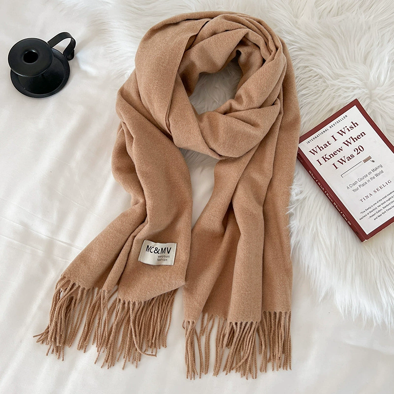 Scarf knitted, solid velvet cashmere look, 200×70 cm, thickened Korean demi‑season