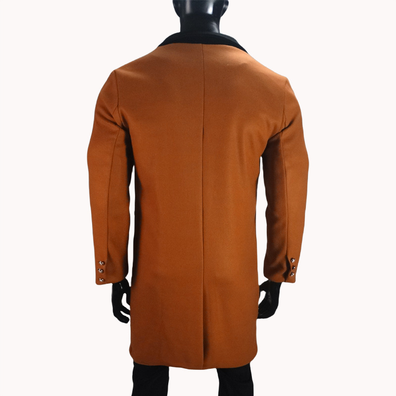 Men's Classic Black Wool Blend Long Overcoat Slim Fit Formal Jacket_voghion.com
