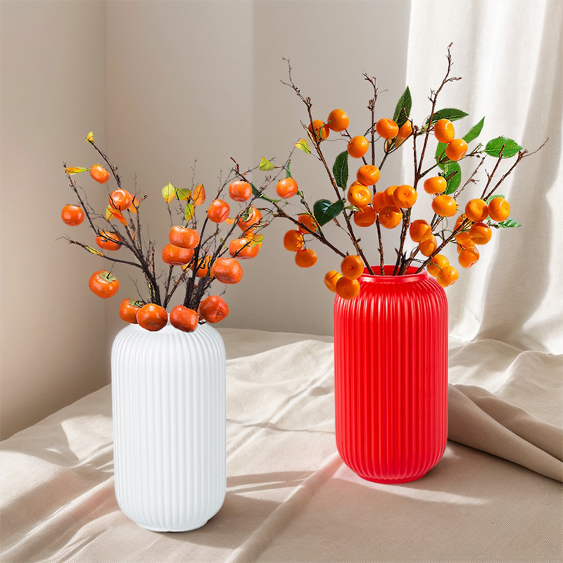White Vertical Pattern Imitation Ceramic Vase Flower Arrangement Modern Simple Lantern Plastic Vase Office Home Furnishings Flower Vessel Water Storage