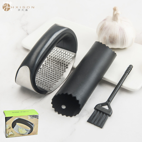Cross-border circular garlic press 304 stainless steel garlic pounder 3-piece set garlic press manual silicone garlic peeler